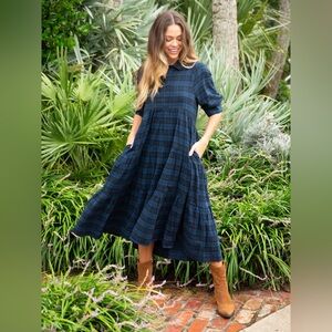 NATURAL LIFE Navy Checkered Midi Dress